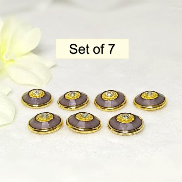 Set of 7 Round Button Grey Gold Clear Faceted Resin Metal-like Gold Base Shank - Picture 2 of 8